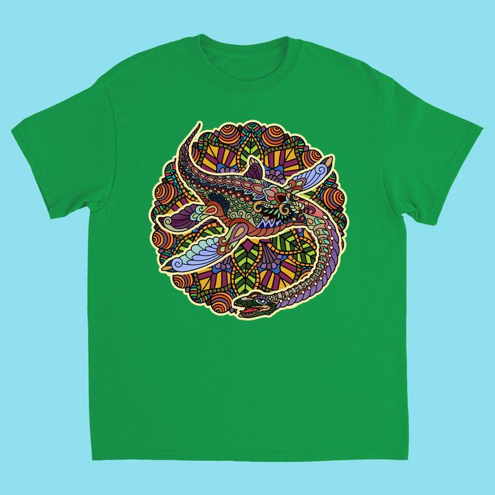 The Jurassic Studio Kids Plesiosaurus Mandala T-Shirt features a vibrant circular lizard design with bold geometric shapes—an ideal gift for dinosaur fans or as part of the stylish Jurassic Studio collection.
