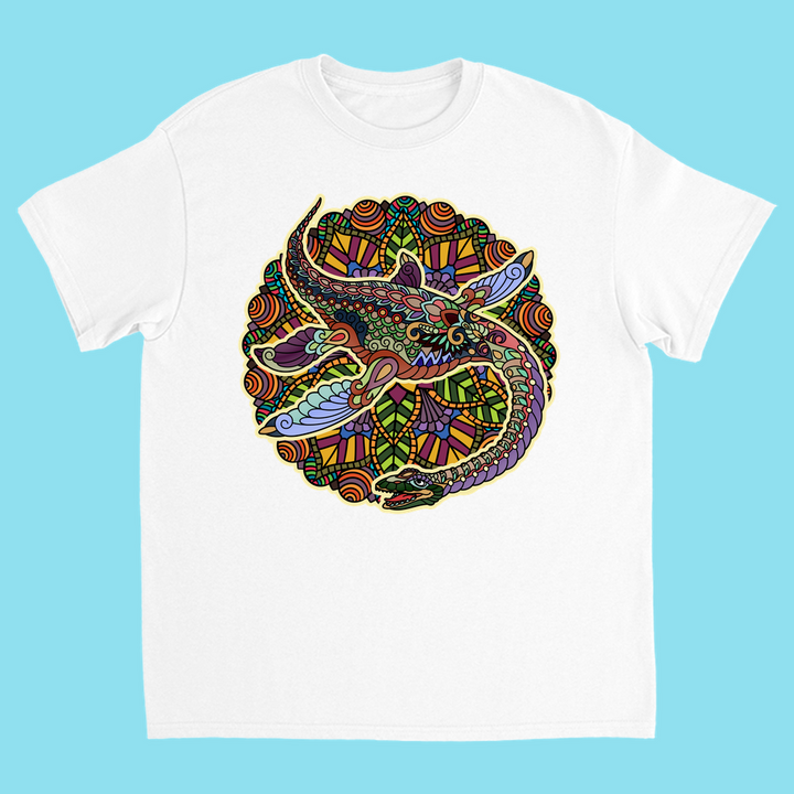 The Kids Plesiosaurus Mandala T-Shirt by Jurassic Studio features a vibrant mandala design of stylized plesiosaurs—perfect for dinosaur fans seeking a unique gift.