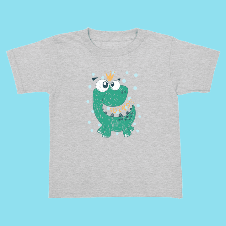 Jurassic Studio’s Toddler Baby Green Dino T-Shirt is 100% cotton and features a cute green dinosaur with a yellow crown and “DINO” banner—ideal for young dinosaur fans.