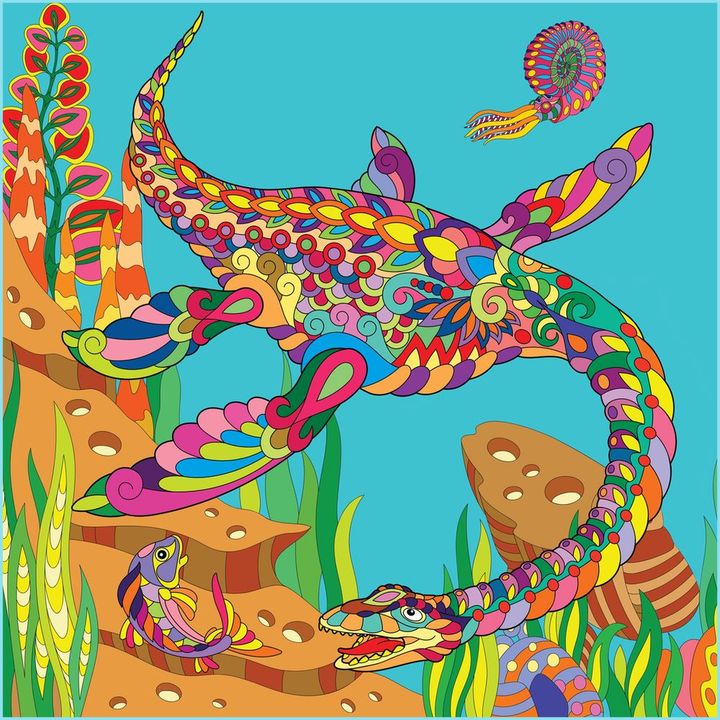 Plesiosaurs Zentangle Poster | Jurassic Studio