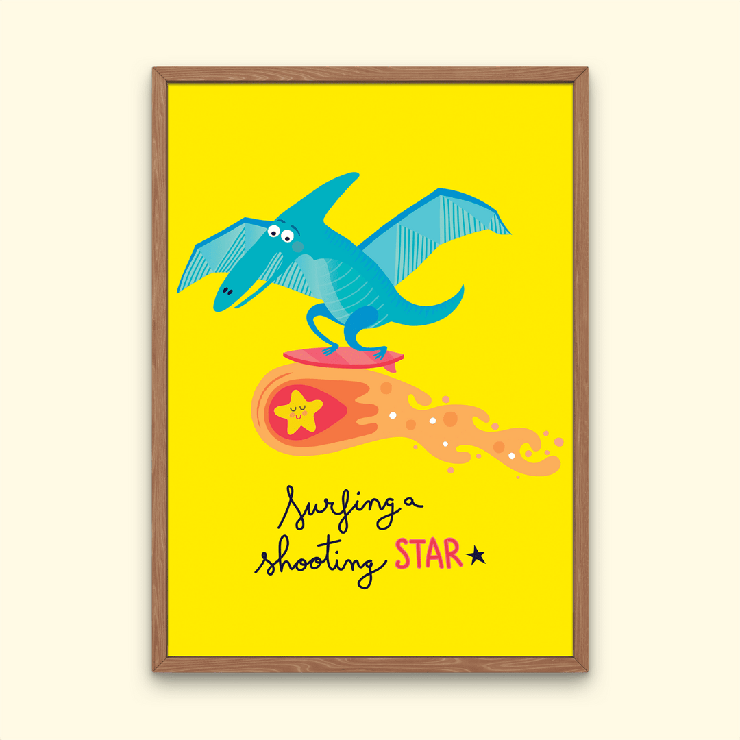 Dinosaur Surfing a Shooting Star Poster | Jurassic Studio