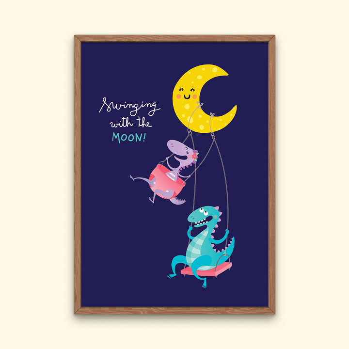 Dinosaur Swinging With the Moon Poster | Jurassic Studio