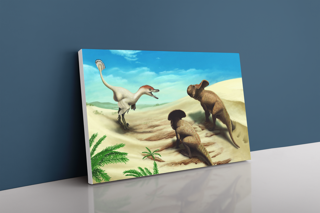 Velociraptor and Protoceratops Canvas Wrap | Jurassic Studio